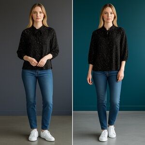 Yves Salomon Black Speckle Print Tie-Neck Blouse – FR 34 (US 2/XS-S)